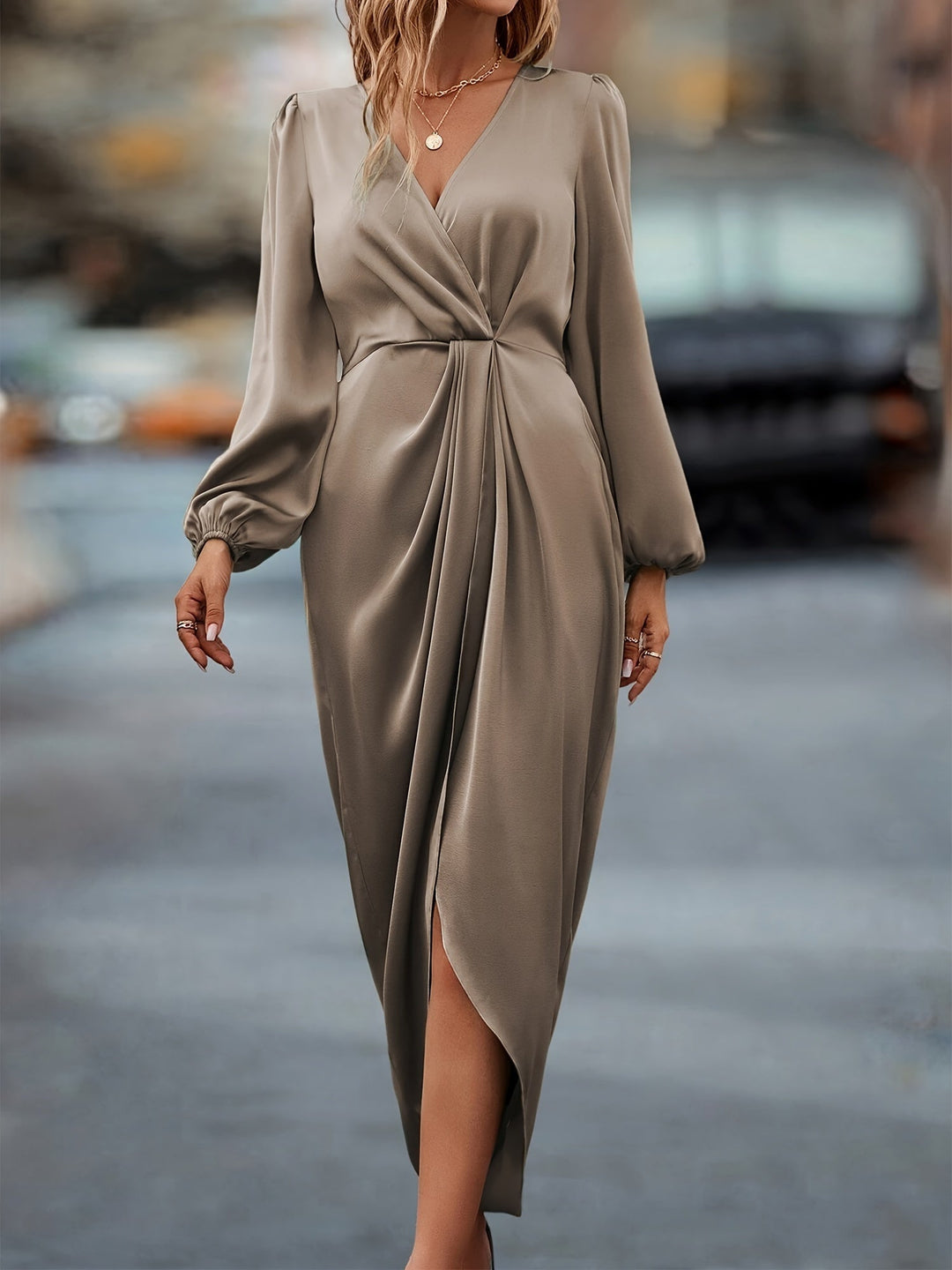 Olivia Maxikleid | Formal Baumwoll-Wickelkleid mit geraffter Taille