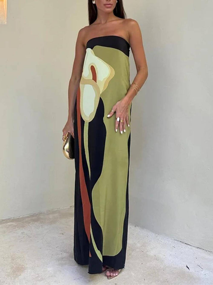 Gina Maxikleid | Elegantes Bandeau Maxikleid mit Abstrakt Muster