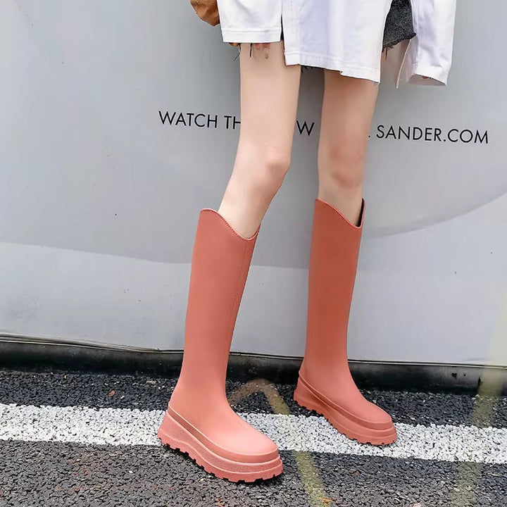 Regenstiefel für den Herbst - Wasserdichte hohe Gummistiefel mit rutschfester Sohle für Damen