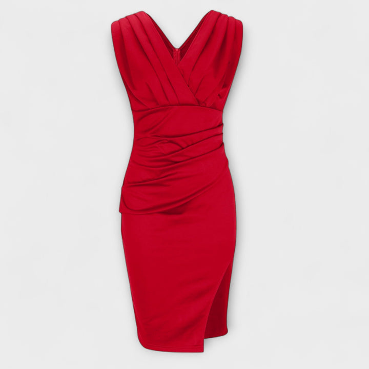 Abendkleid für Damen - Elegantes Midikleid mit Schlitz und V-Ausschnitt
