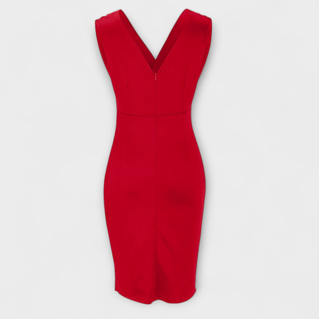 Abendkleid für Damen - Elegantes Midikleid mit Schlitz und V-Ausschnitt