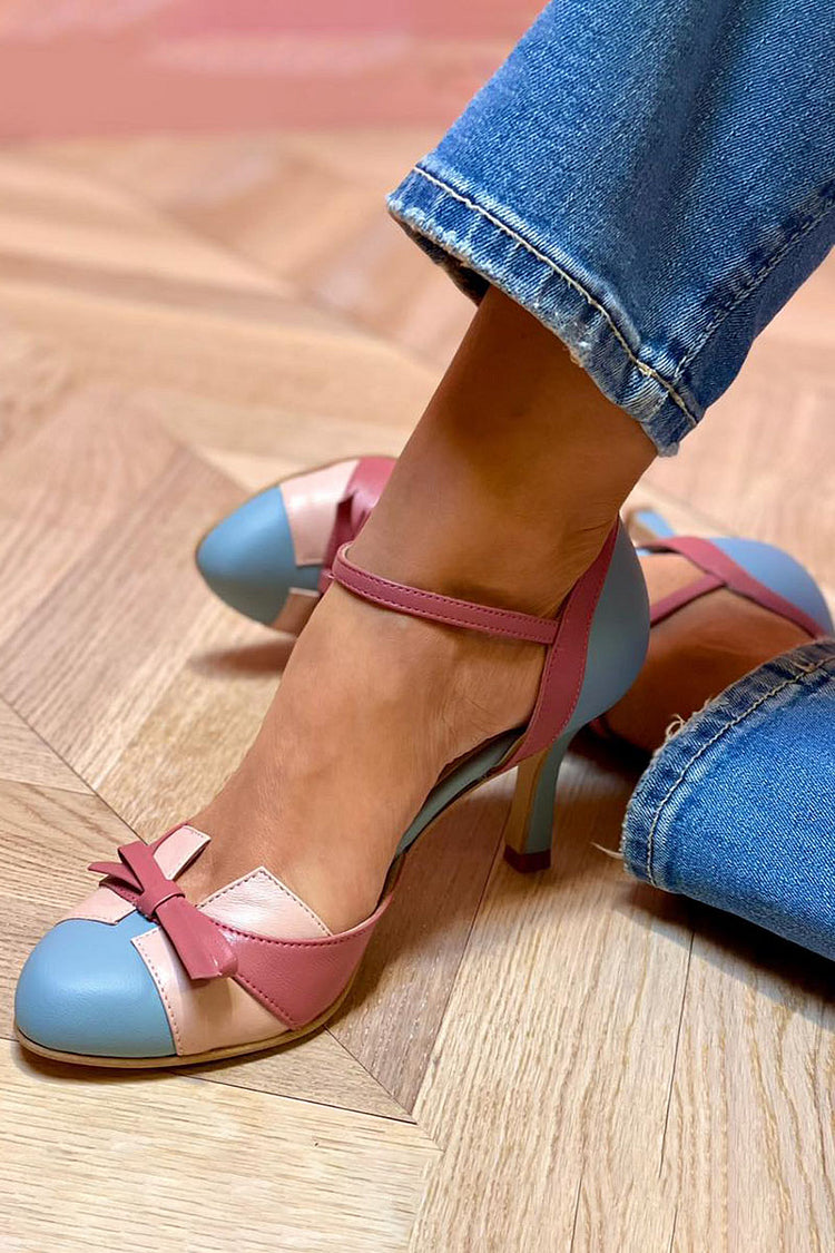 Pumps mit Schleife - Bequeme Vintage Schuhe mit Knöchelriemen