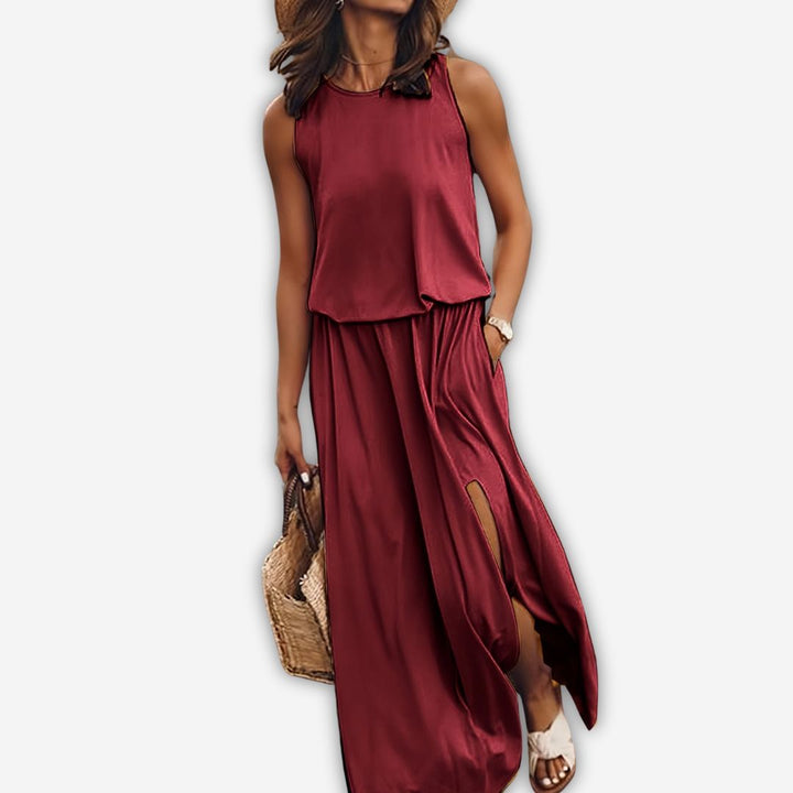 Sommerkleid - Elegantes Ärmellos Maxikleid mit Seitenschlitz