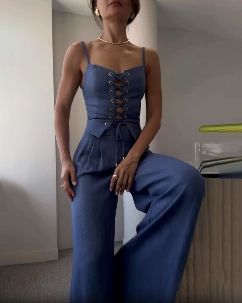 Zweiteiler für Damen - Elegante Korsett-Set Top & Palazzo Hose
