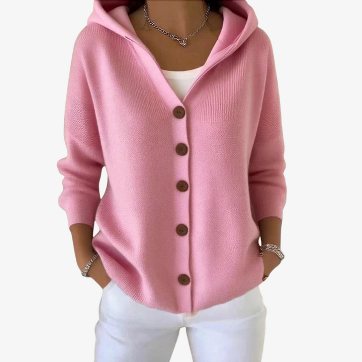 Strickjacke mit Kapuze für Damen – Weicher Feinstrick-Cardigan mit Knopfleiste für den Winter