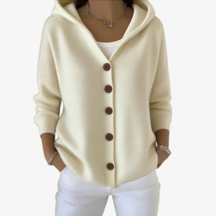 Strickjacke mit Kapuze für Damen – Weicher Feinstrick-Cardigan mit Knopfleiste für den Winter