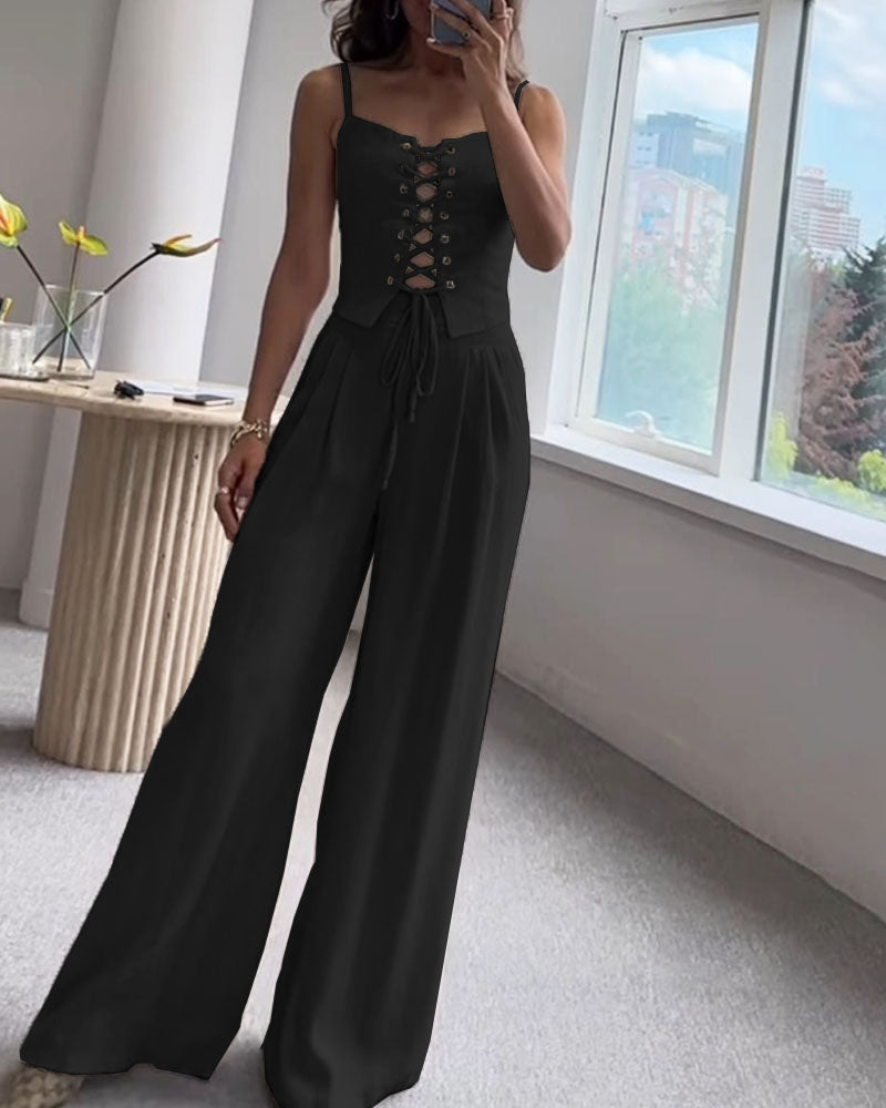 Zweiteiler für Damen - Elegante Korsett-Set Top & Palazzo Hose