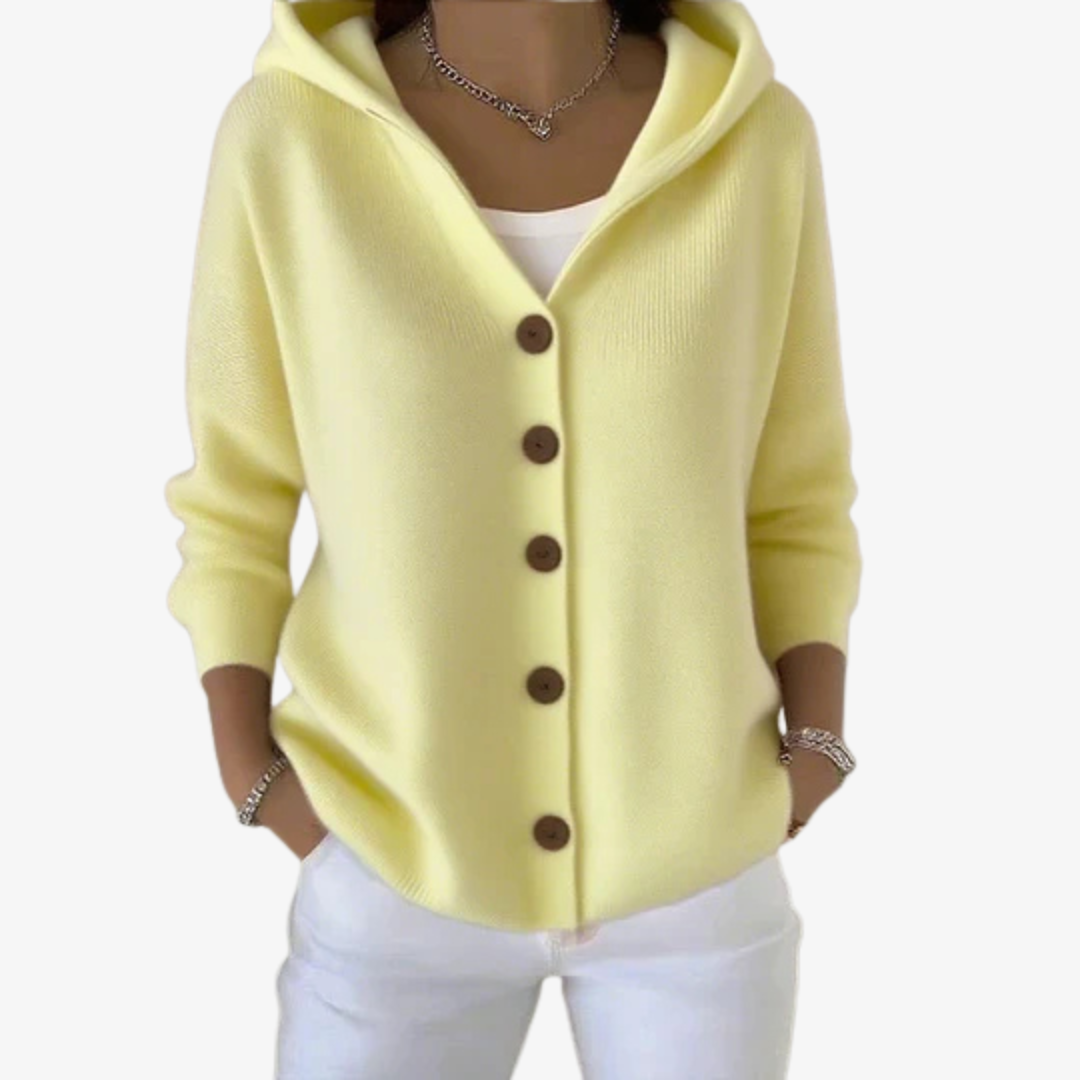 Strickjacke mit Kapuze für Damen – Weicher Feinstrick-Cardigan mit Knopfleiste für den Winter