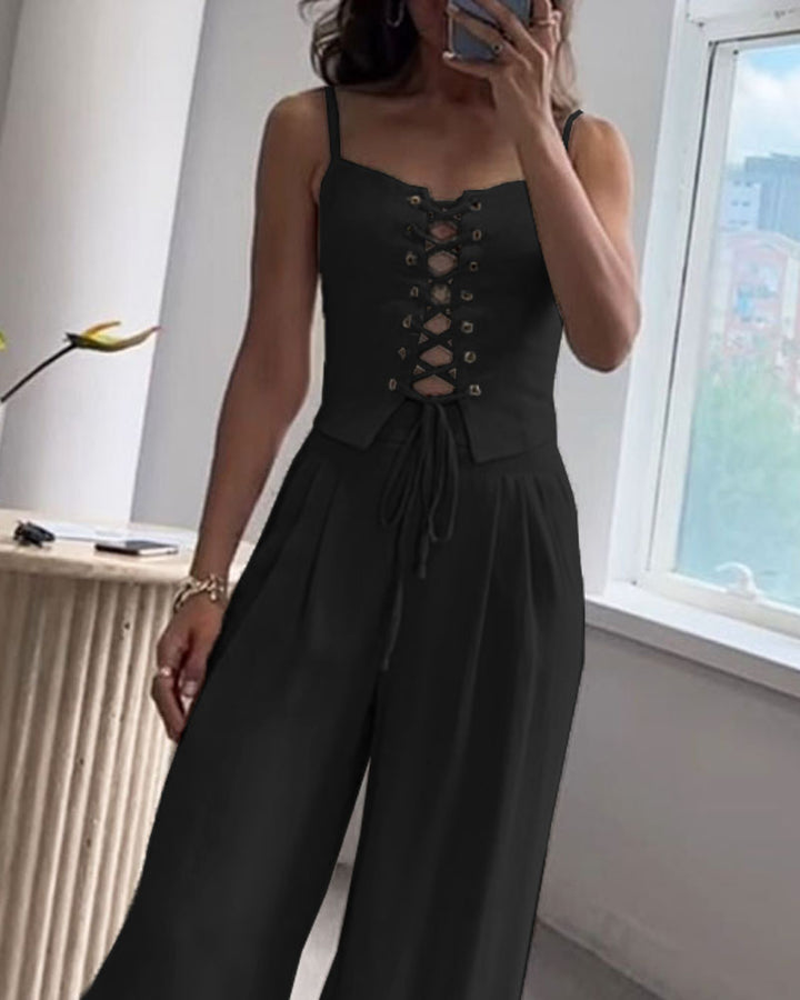 Zweiteiler für Damen - Elegante Korsett-Set Top & Palazzo Hose