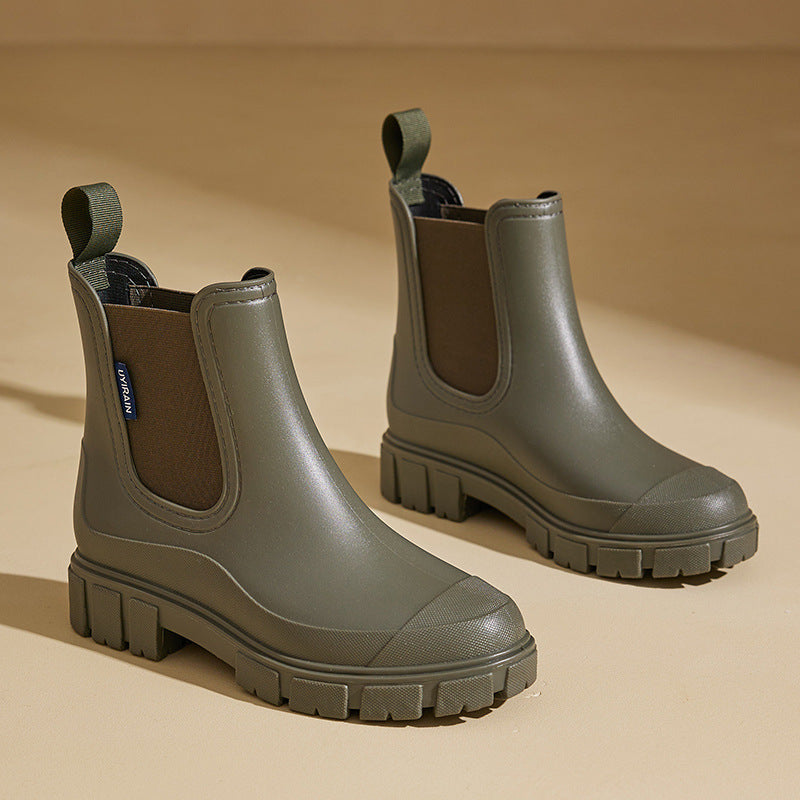 Regenstiefel für den Herbst - Halbhohe wasserdichte Gummistiefel mit rutschfester Sohle für Damen