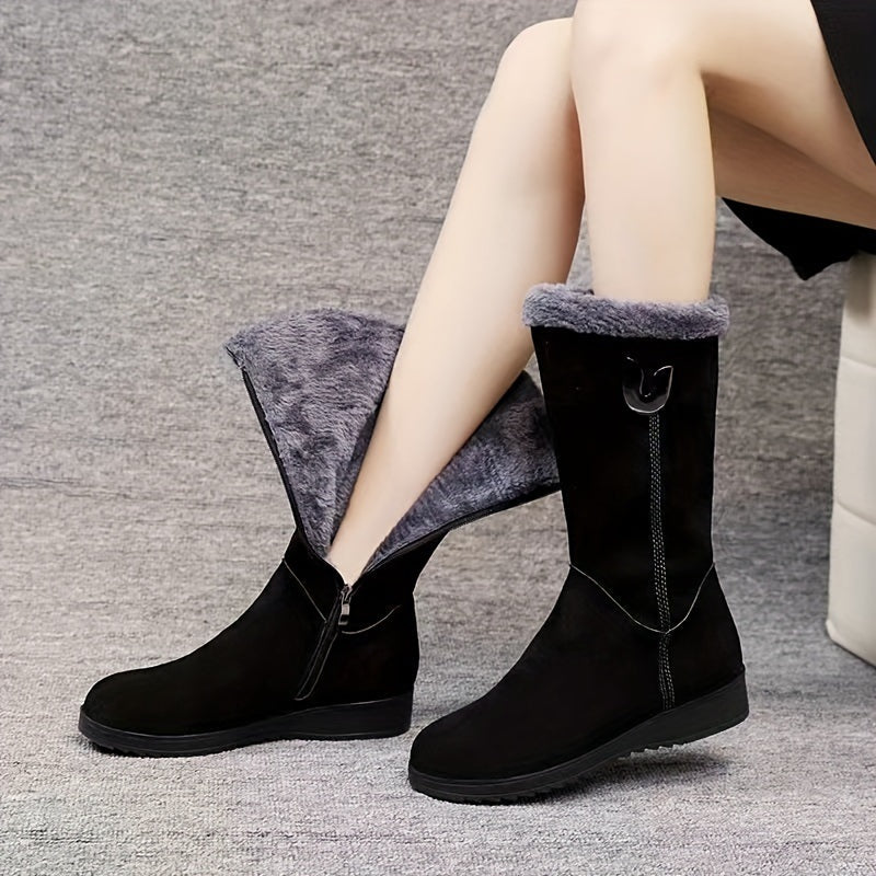 Winterstiefel für Damen - Warme Fleece-gefütterte kniehohe Stiefeletten mit rutschfester Sohle
