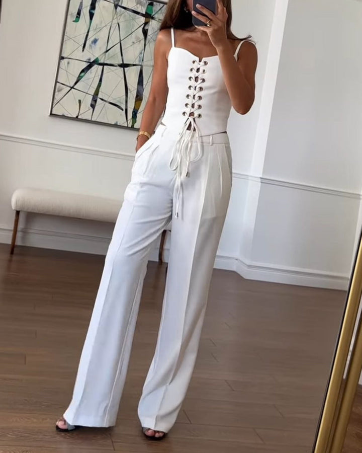 Zweiteiler für Damen - Elegante Korsett-Set Top & Palazzo Hose