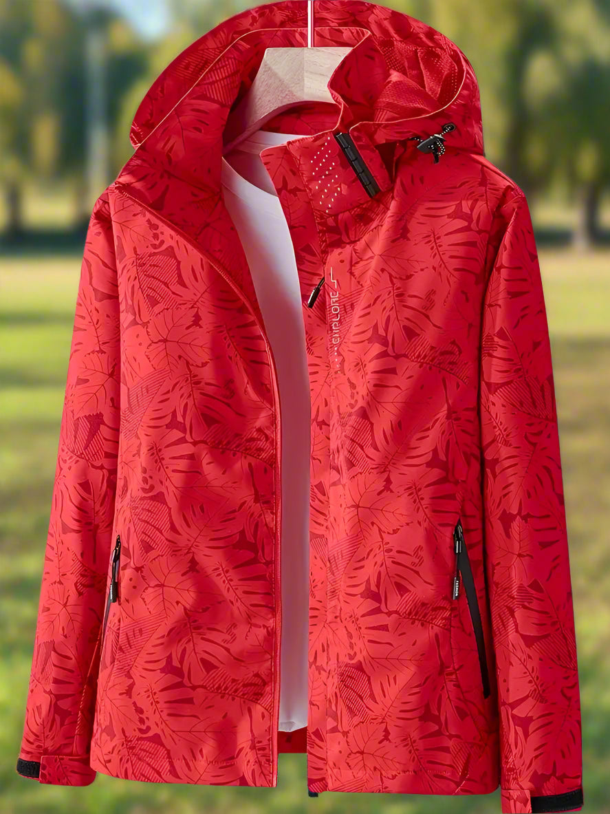 Regenjacke für Damen - Wasserfeste Sommerjacke mit Blättermuster
