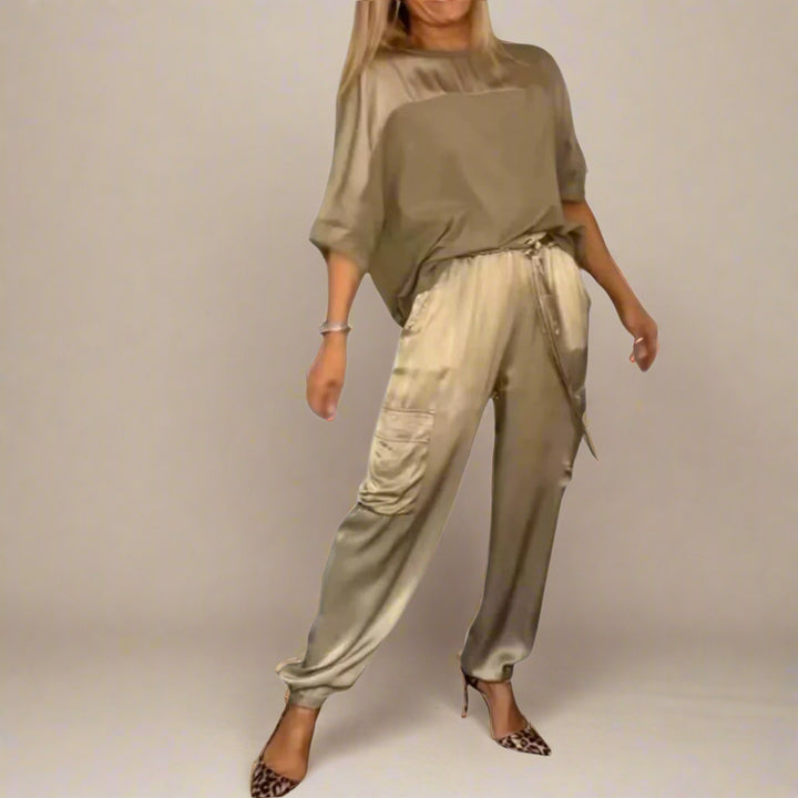 Clara Zweiteiler - Luftige Satin-Optik Twin Set für Sommer