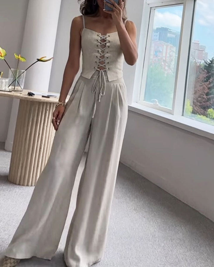 Zweiteiler für Damen - Elegante Korsett-Set Top & Palazzo Hose