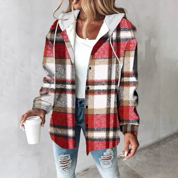Karojacke für Damen - Leichte Übergangsjacke mit Kapuze