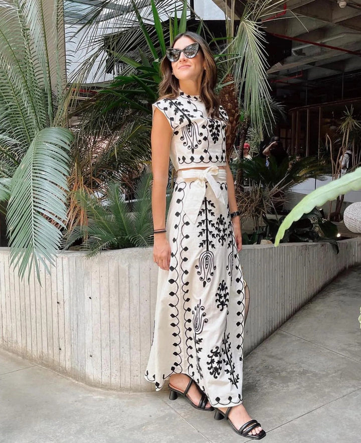 Boho-Style-Zweiteiler - Elegantes Crop-Top mit Rock für den Sommer