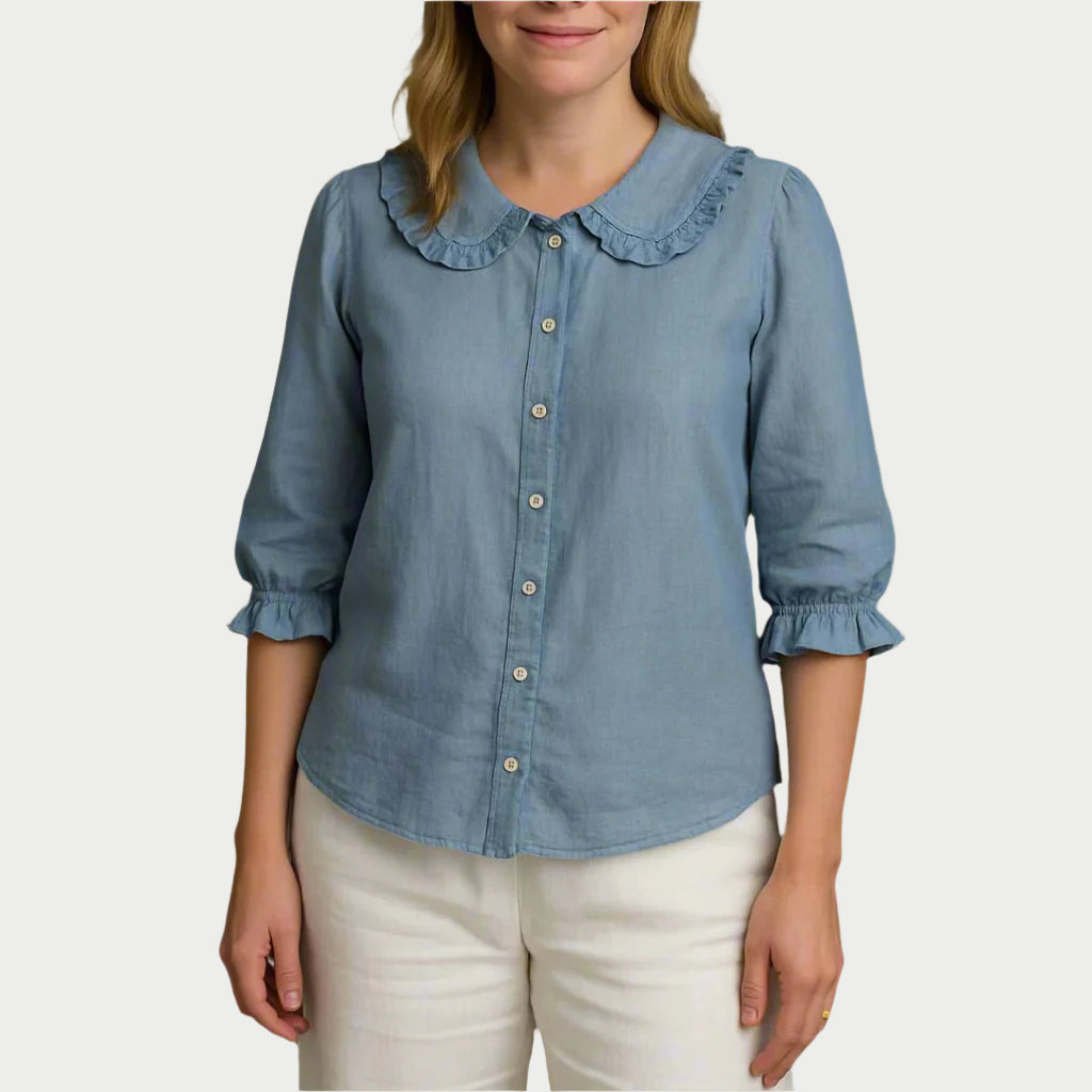 Blusenshirt - Luftiges Oberteil mit Rüschenkragen für Sommer