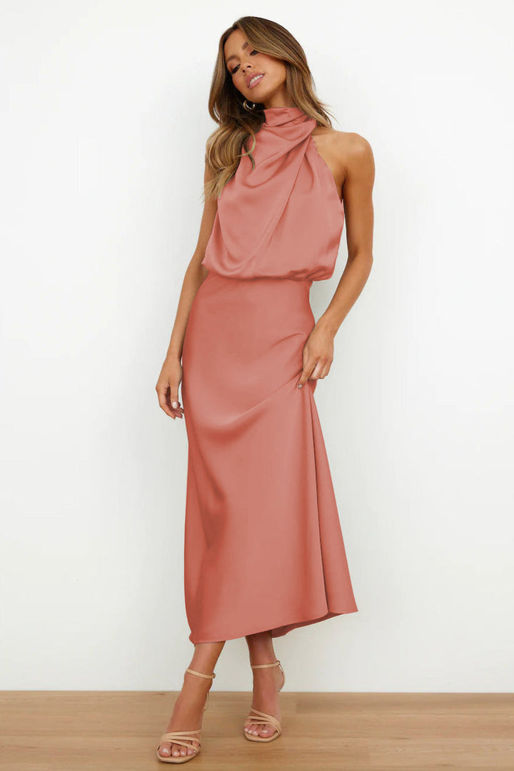 Abendkleid für Damen - Elegantes Satin Neckholder Midikleid für Sommer