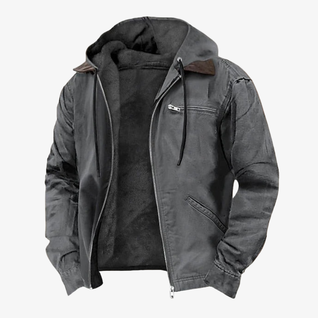 Gefütterte Herren Winterjacke – Warme & robuste Arbeitsjacke mit Fleecefutter und Kapuze
