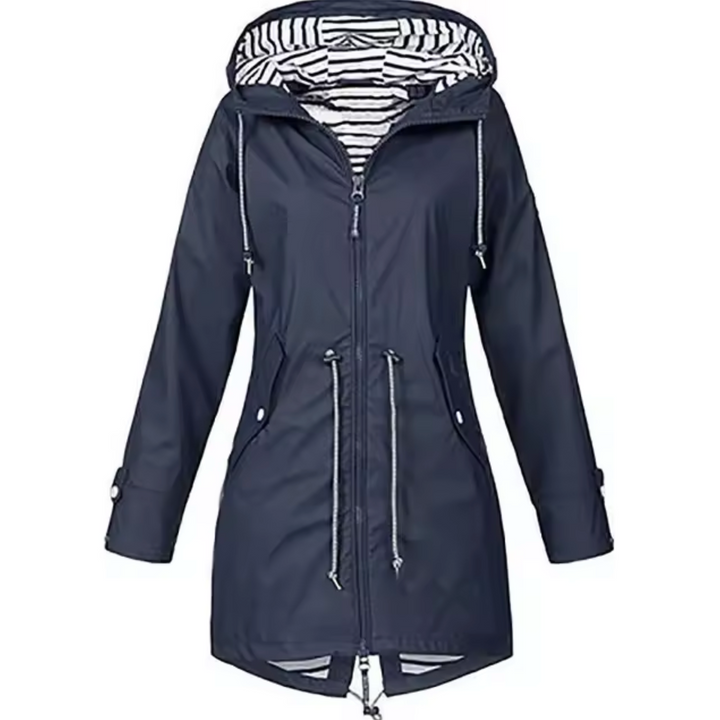 Regenjacke für Damen - Lange Wasserfeste Jacke mit Kapuze