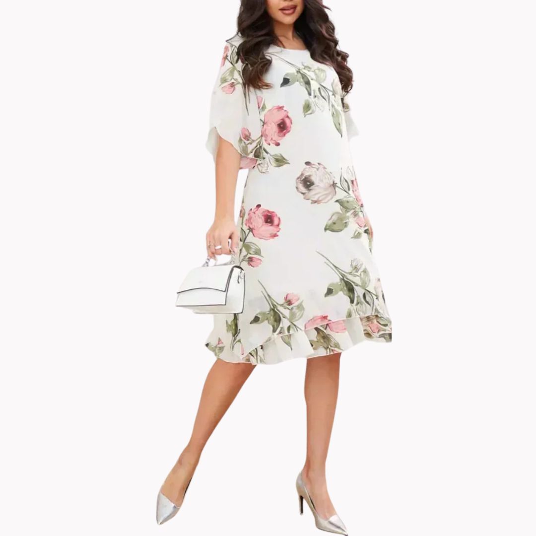 Sommerkleid für Damen - Elegantes Chiffon Midikleid mit Blumenmuster