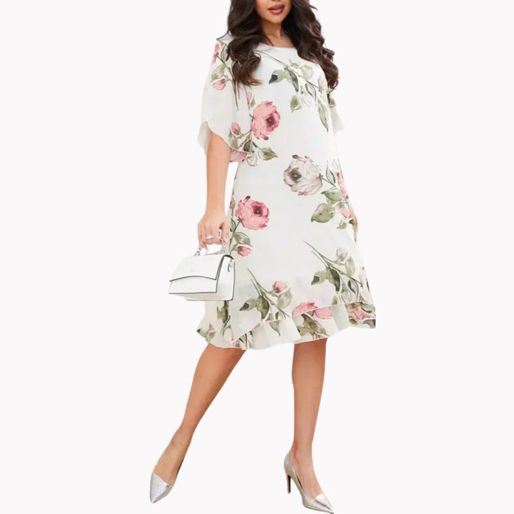 Sommerkleid für Damen - Elegantes Chiffon Midikleid mit Blumenmuster
