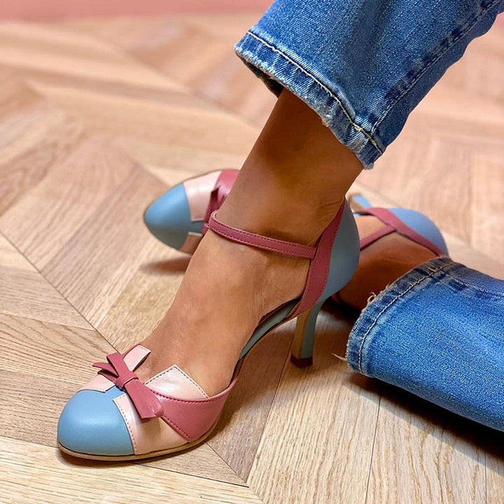 Pumps mit Schleife - Bequeme Vintage Schuhe mit Knöchelriemen