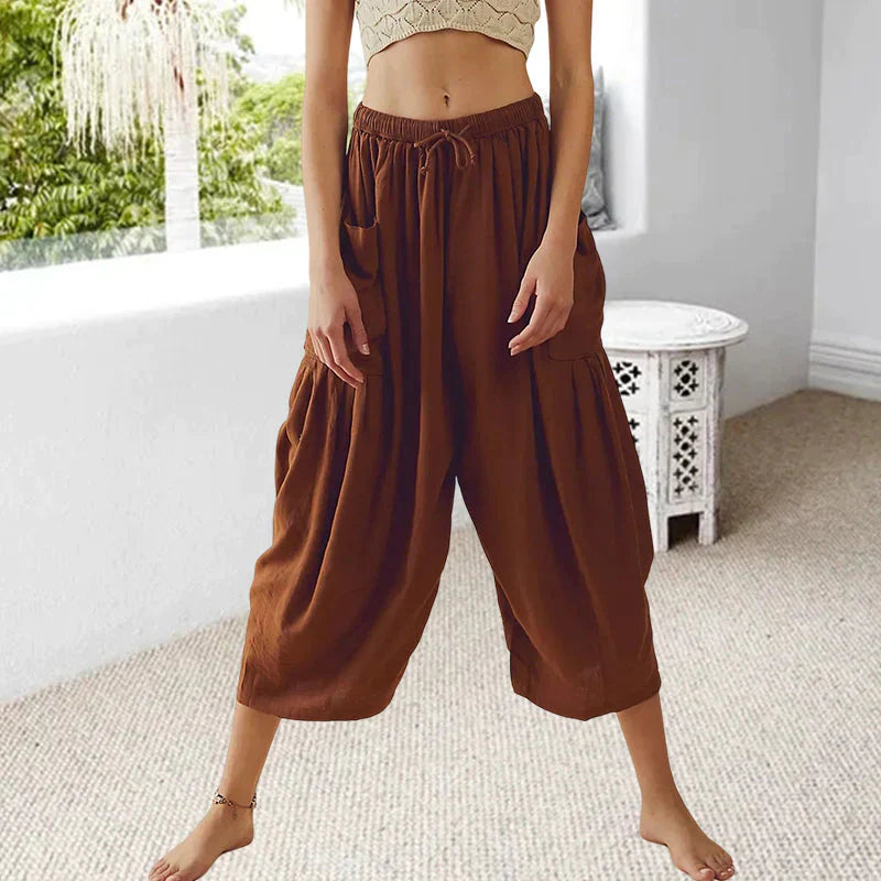 Sommerhose für Damen - Luftige Cargohose mit weitem Bein