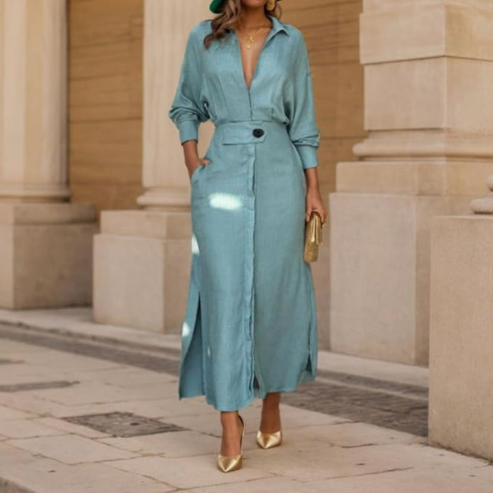 Hemdblusenkleid für Damen - Elegante Maxikleid mit Gürtel für Sommer