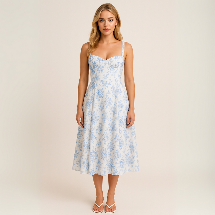 Olivia Sommerkleid | Elegantes Floral Ärmelloses Midikleid