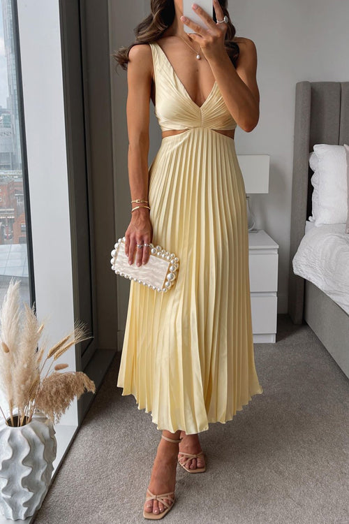 Loscano Festkleid | Plissiertes Hochzeitsgast Kleid mit Cut-Outs