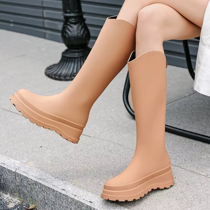 Regenstiefel für den Herbst - Wasserdichte hohe Gummistiefel mit rutschfester Sohle für Damen