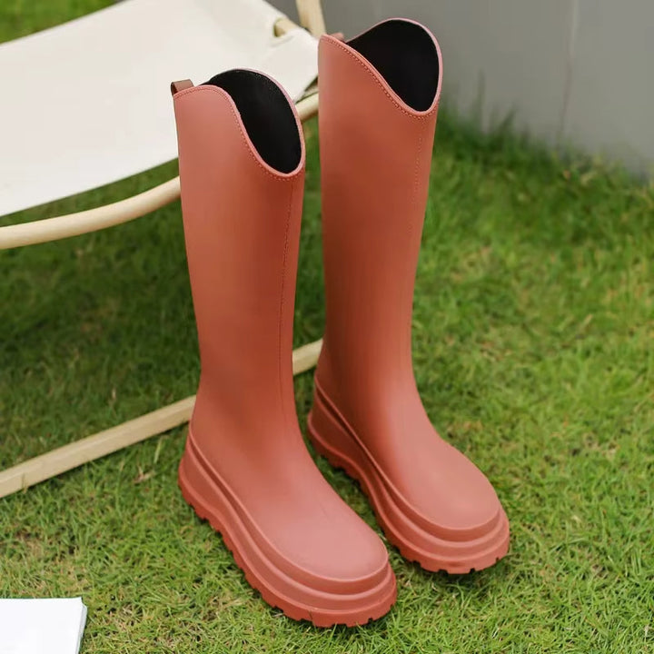 Regenstiefel für den Herbst - Wasserdichte hohe Gummistiefel mit rutschfester Sohle für Damen