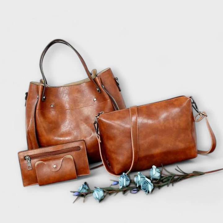 Silvia 3-in-1 Damen-Taschense | Bio-Leder Taschenset – Handtasche, Umhängetasche und Portemonnaie