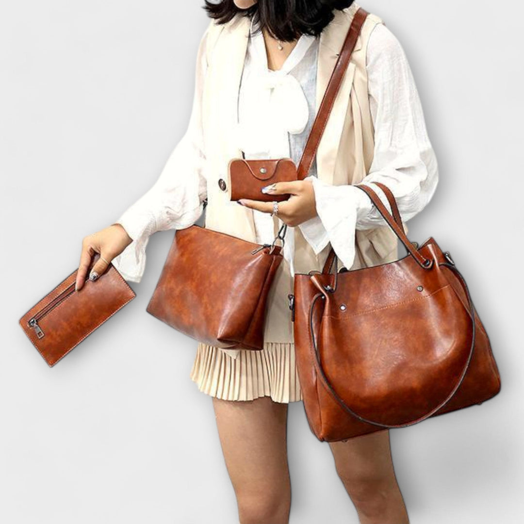 Silvia 3-in-1 Damen-Taschense | Bio-Leder Taschenset – Handtasche, Umhängetasche und Portemonnaie