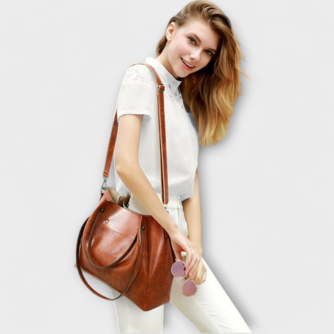 Silvia 3-in-1 Damen-Taschense | Bio-Leder Taschenset – Handtasche, Umhängetasche und Portemonnaie