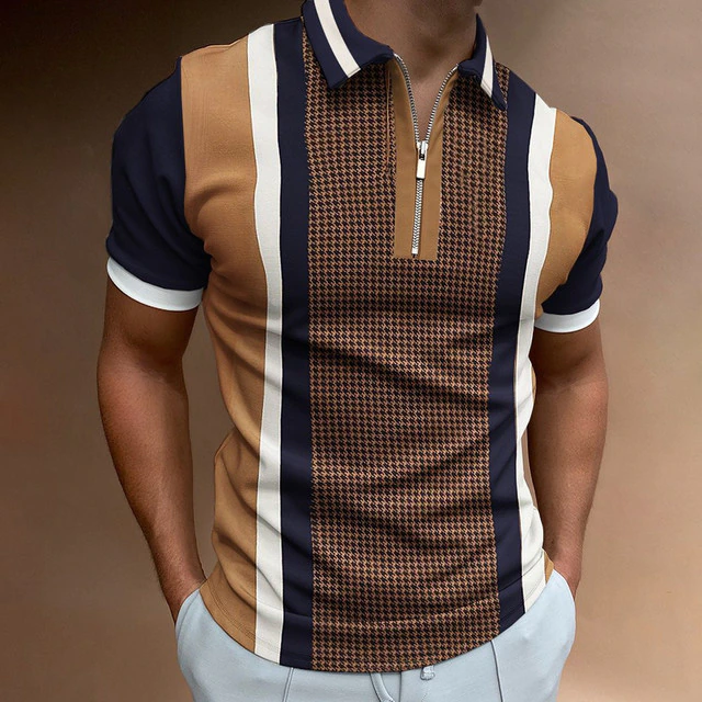 Poloshirt für Herren - Gestreiftes Polo mit Reißverschluss für den Sommer