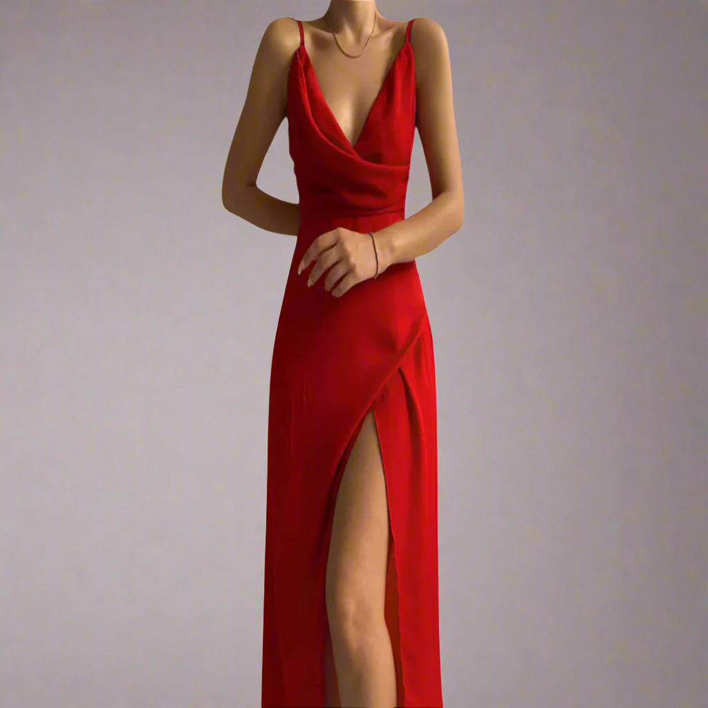 Loscano Abendkleid | Elegantes Hochzeitsgast Kleid mit tiefem V-Ausschnitt