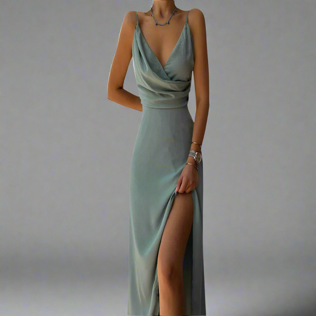 Loscano Abendkleid | Elegantes Hochzeitsgast Kleid mit tiefem V-Ausschnitt