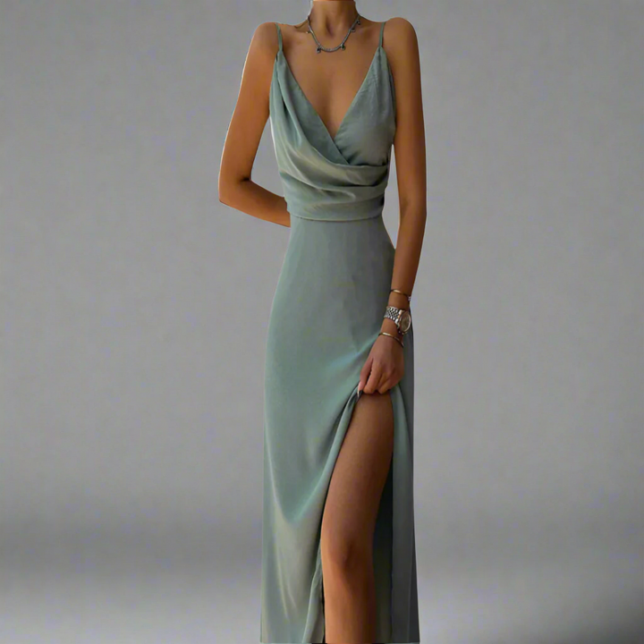 Loscano Abendkleid | Elegantes Hochzeitsgast Kleid mit tiefem V-Ausschnitt