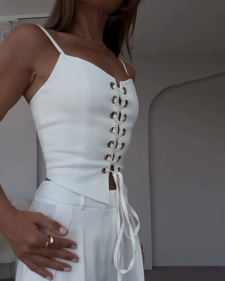 Zweiteiler für Damen - Elegante Korsett-Set Top & Palazzo Hose