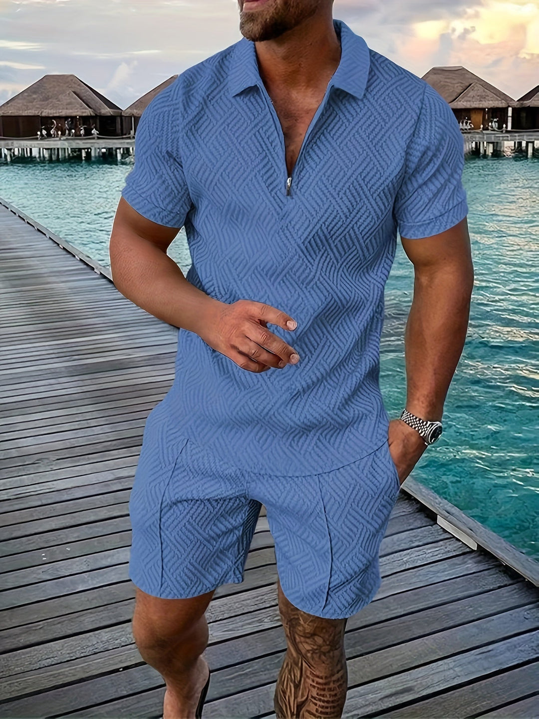 Zweiteiler für Herren - Stilvolles Set mit Poloshirt und Shorts für Sommershort set for men