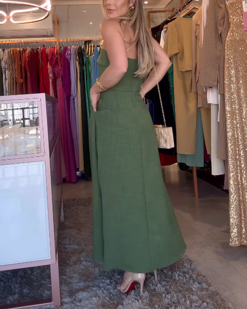 Riva Maxikleid | Schulterfreies Abendkleid mit Taschen