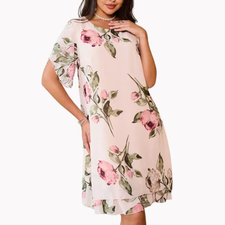 Sommerkleid für Damen - Elegantes Chiffon Midikleid mit Blumenmuster