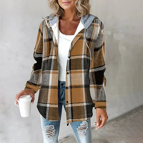 Karojacke für Damen - Leichte Übergangsjacke mit Kapuze