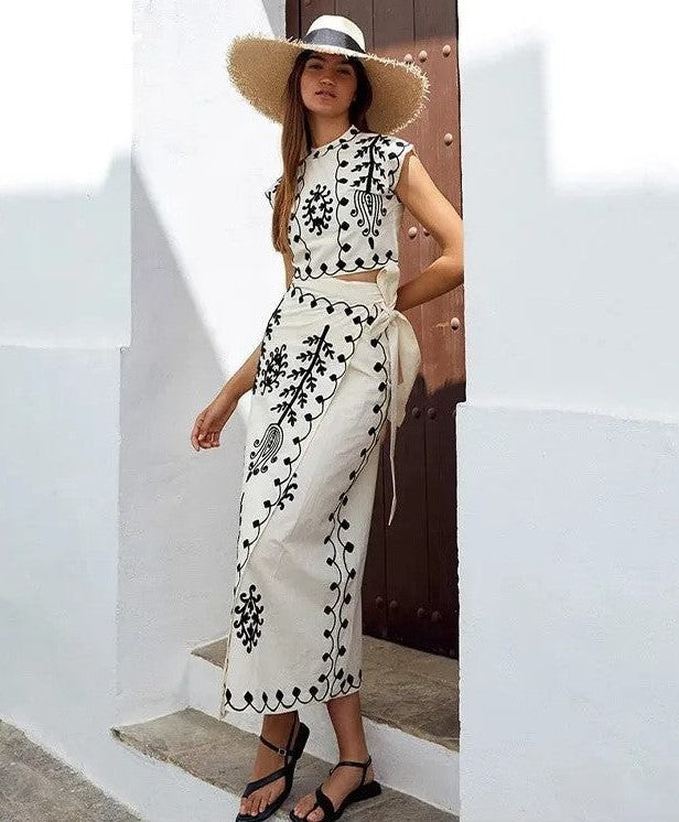 Boho-Style-Zweiteiler - Elegantes Crop-Top mit Rock für den Sommer