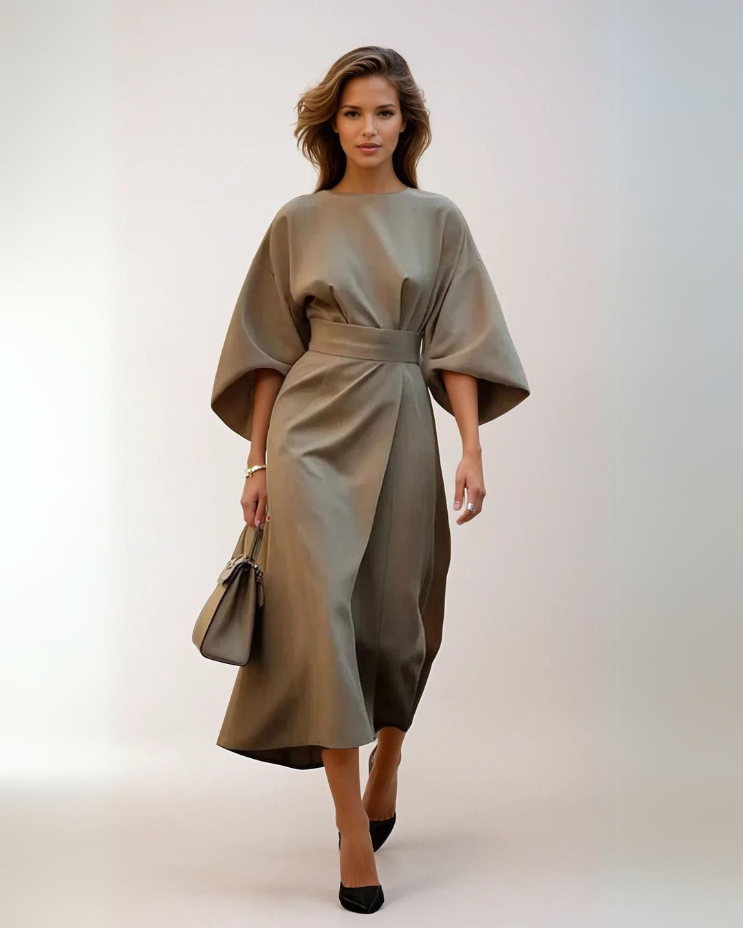 Midikleid für Damen - Elegantes Business Kleid mit Fledermausärmeln