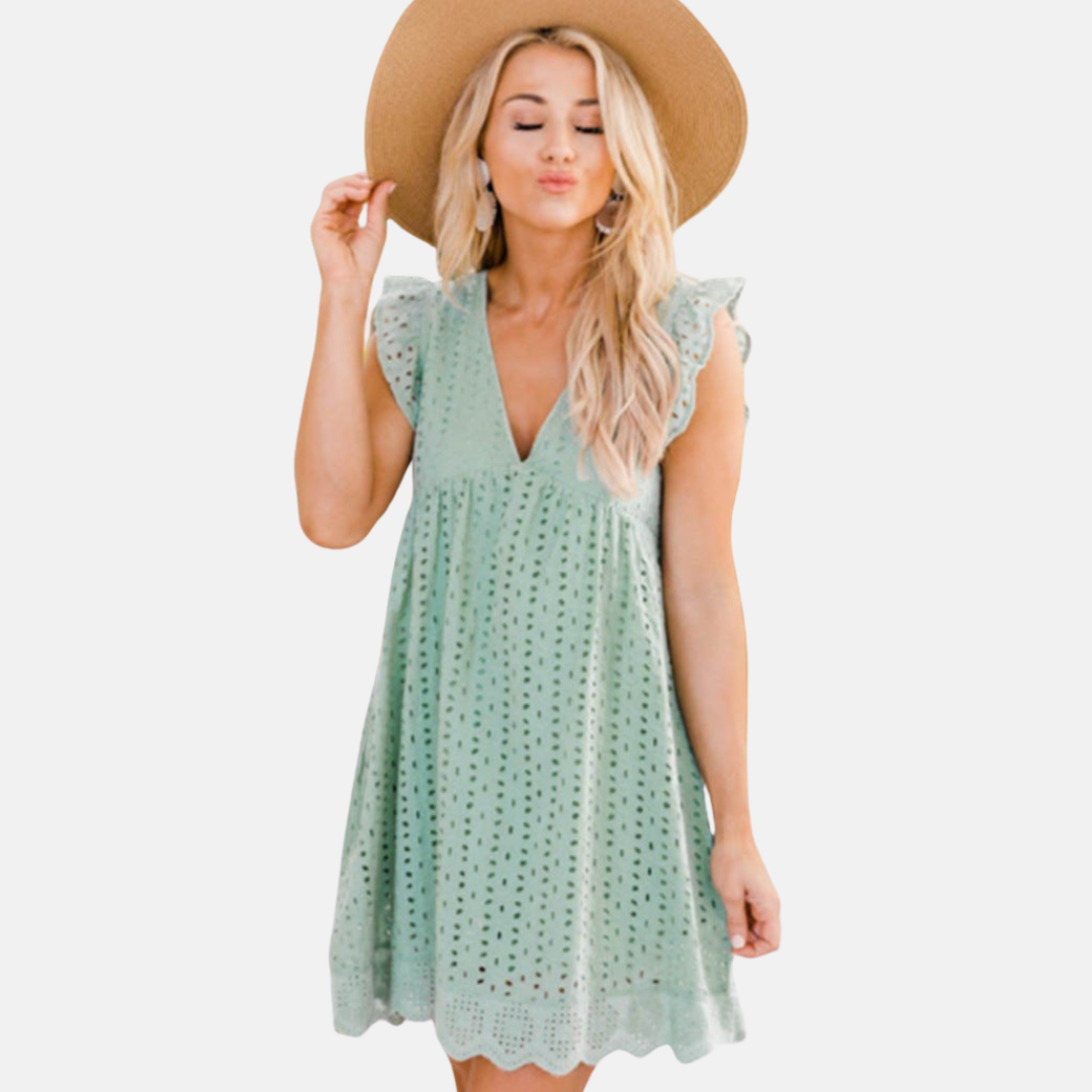 Donna Sommerkleid - Bequeme Spitzenkleid mit V-Ausschnitt