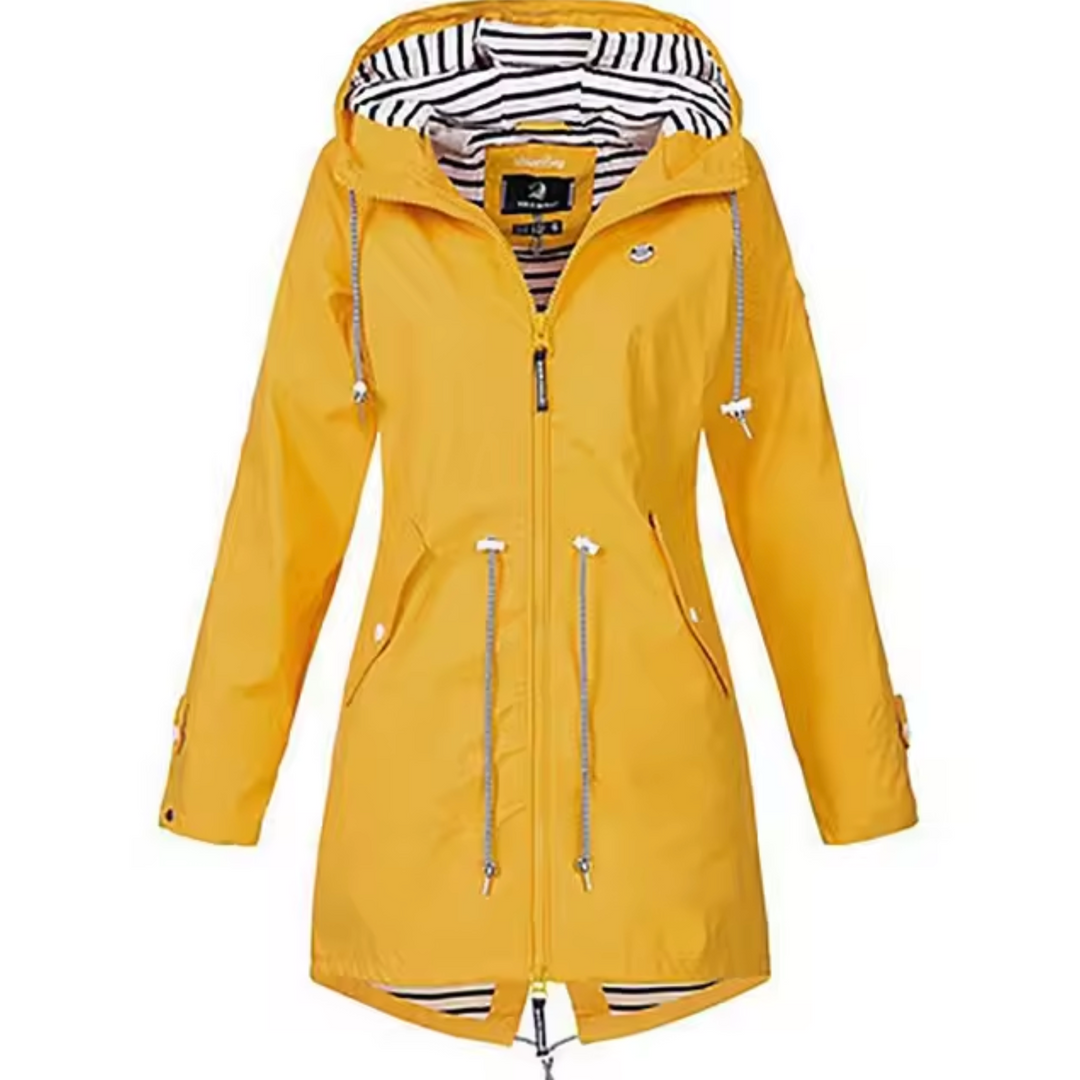 Regenjacke für Damen - Lange Wasserfeste Jacke mit Kapuze